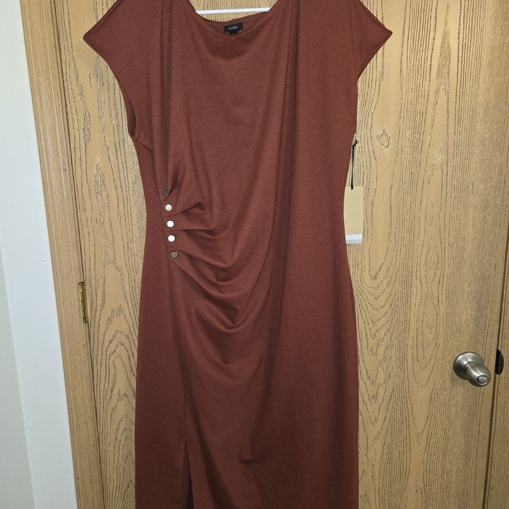 Halogen Rust Midi Dress with Button Detail